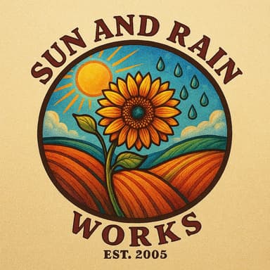 Sun & Rain Works heritage sunflower mark, Est. 2005