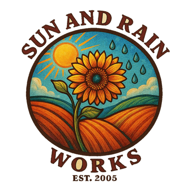 Sun & Rain Works heritage sunflower mark, Est. 2005